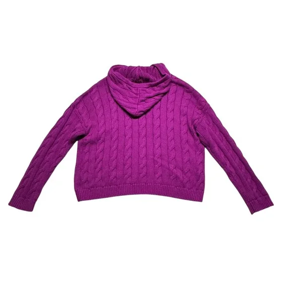 Lauren Ralph Lauren Cable Knit Sweater Hoodie XL Cotton Magenta Classic Chic - Picture 2 of 10
